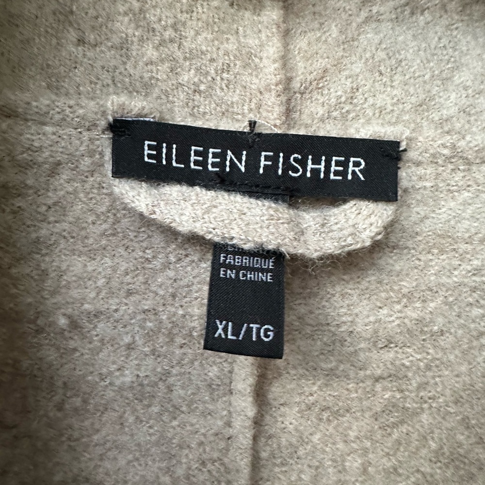 EILEEN FISHER NWT The Icons Kimono Jacket Cardigan Open Front Wool Beige Size XL - Picture 3 of 9